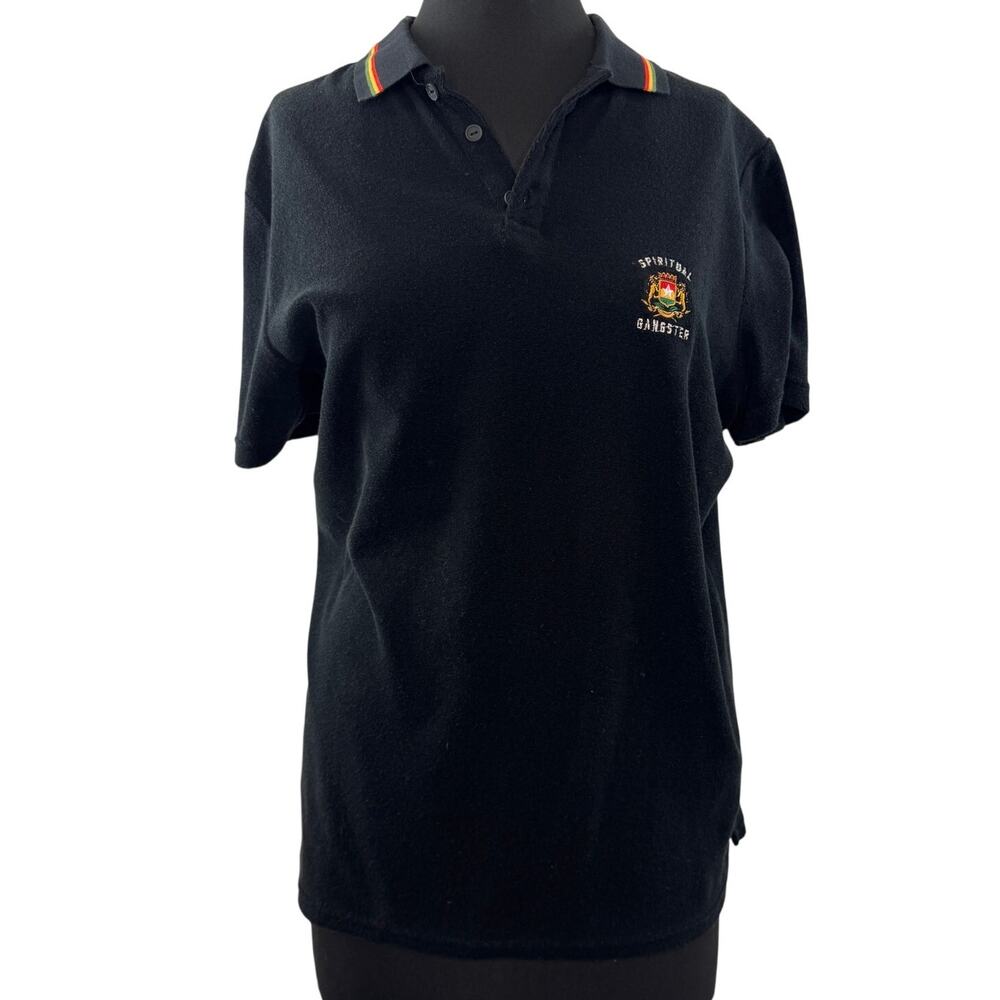 Spiritual Gangster Black Polo Shirt Terry Cloth Embroidered Golf Size M Medium